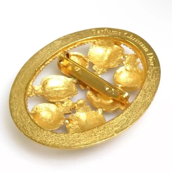 CHRISTIAN DIOR Parfums Pin Brooch Gold Plated ~2”x1.6” vintage. - Picture 2 of 5